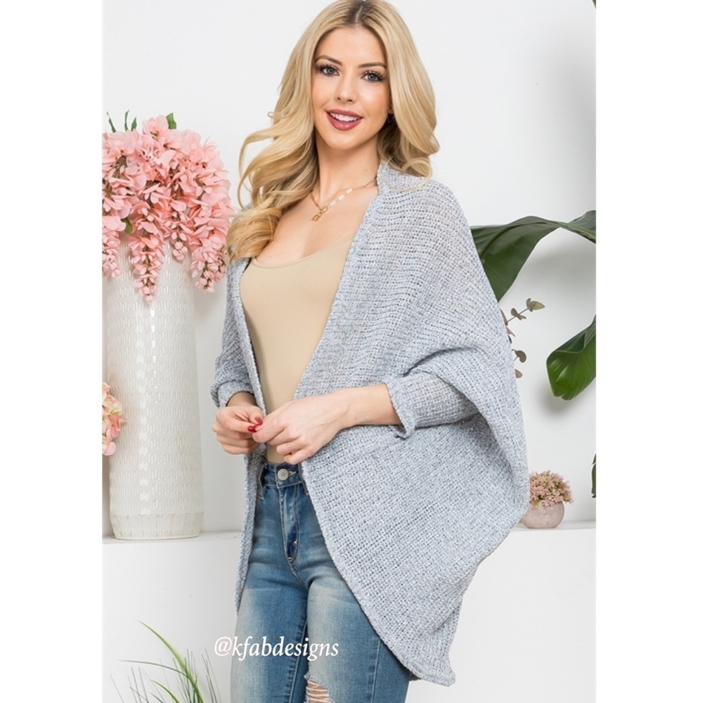 NEW! Soft Lightweight Heather Gray Cocoon Style Dolman Sleeve Open Cardigan!